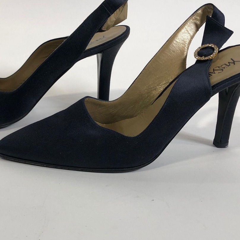 Women’s Ysl Yves Saint Laurent Black Satin Slingback Heels Size 8n